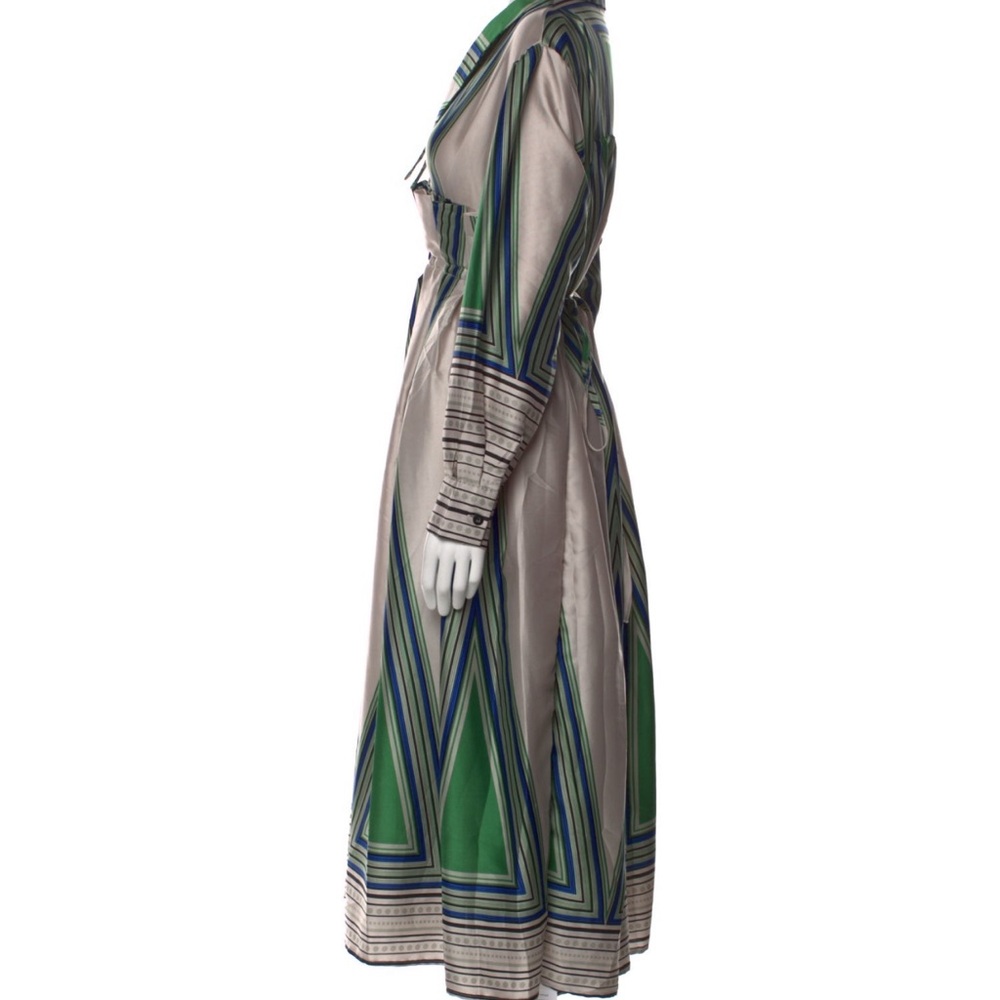 NWOT Beulah luxury brand Striped Green & Blue midi Dress w/ buttons & tie waist - Picture 3 of 13